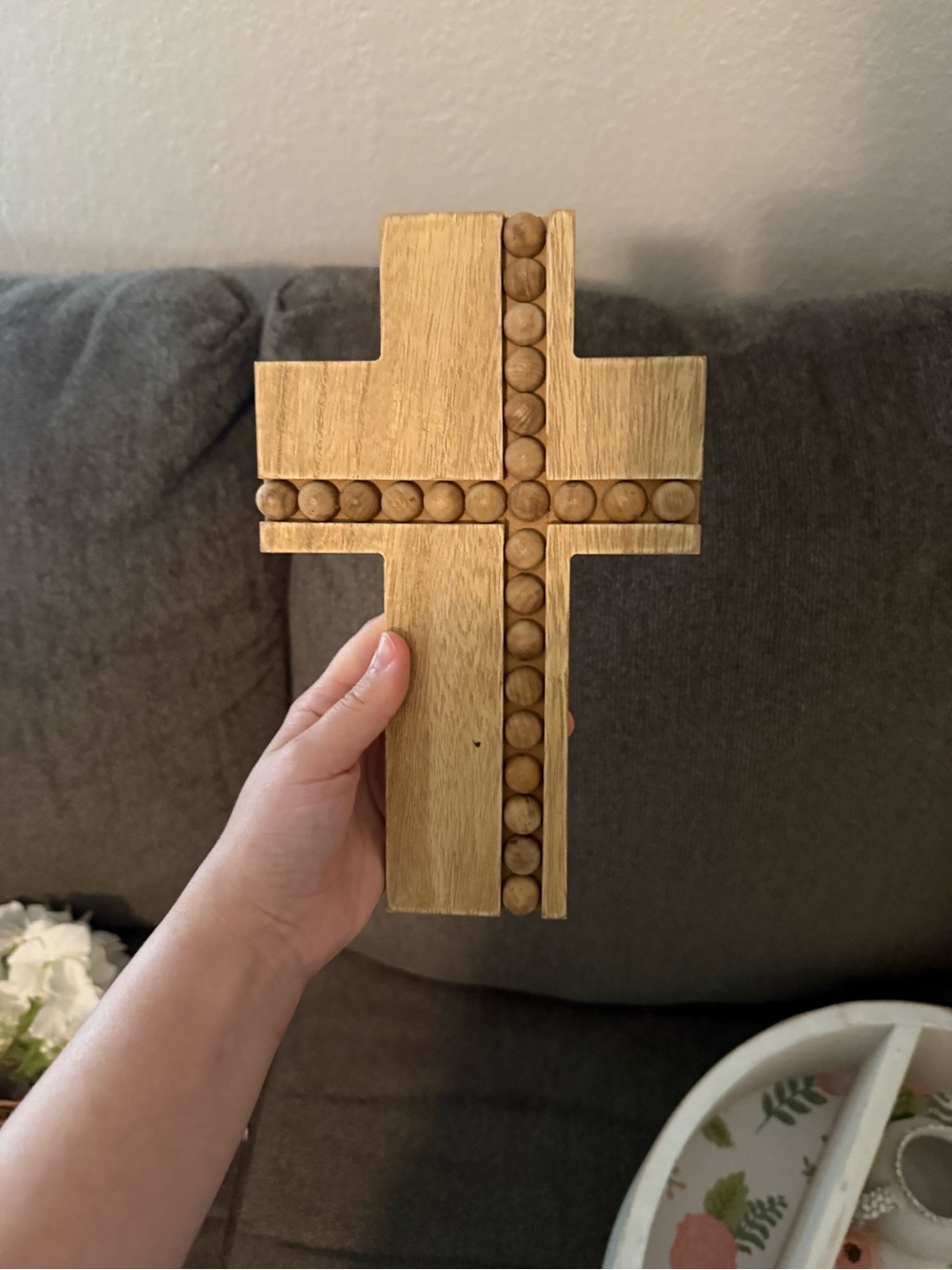 Wooden Bead Cross Puzzle - Natural Wood Color